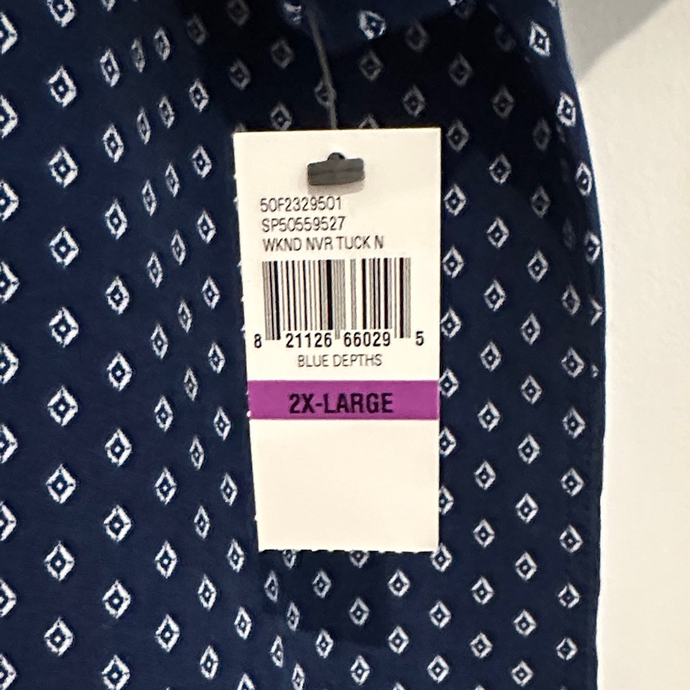 NWT Van Heusen Mens - XXL Never Tuck Navy Blue Patterned Shirt - Picture 3 of 7